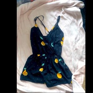 Navy blue lemon printed romper